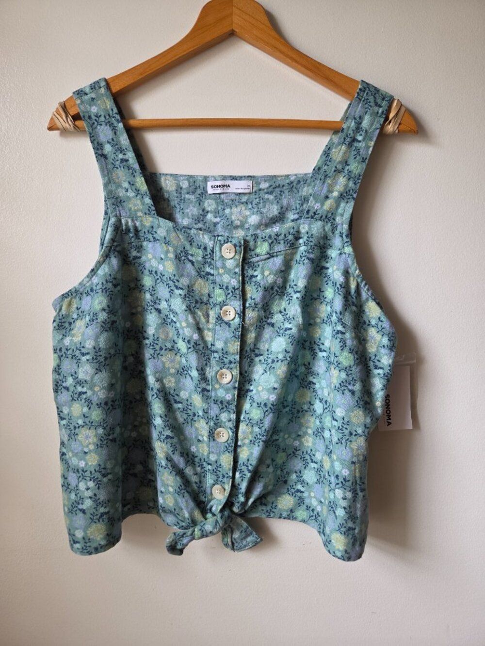 NWT SONOMA FLORAL DAINTY TANK TOP BUTTONED LINEN BLEND SIZE M